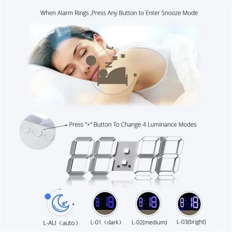 Lighting Home Decor Wall Clocks - 침실용 3D 디지털 벽시계 장식, 가정용