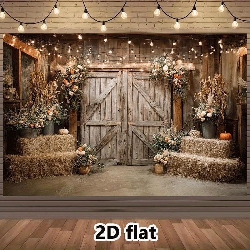 Lighting Decor Photos - 2D 평면형, 소박한 헛간 태피스트리 가을