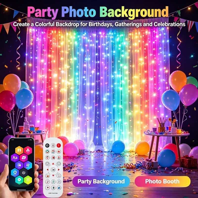 Lighting Christmas Decor - USB 전원 앱 제어 LED 커튼