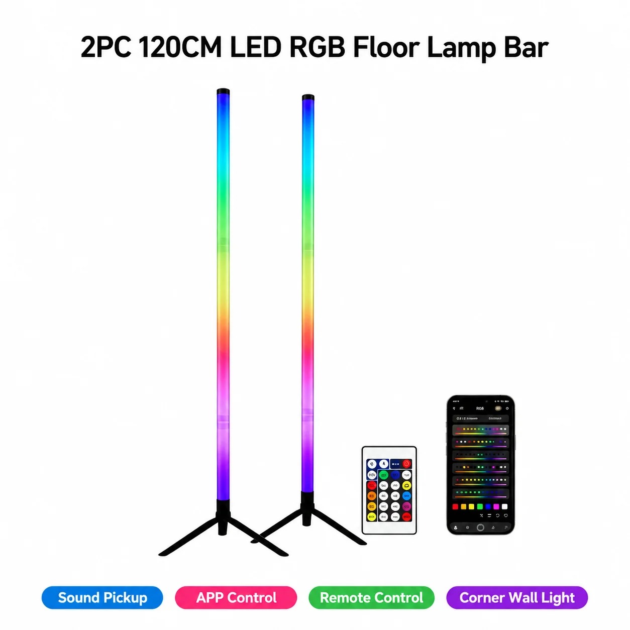 2팩 RGB LED 코너 플로어 램프, 120CM 사운 - Decor Lighting Pack 리뷰 및 가격