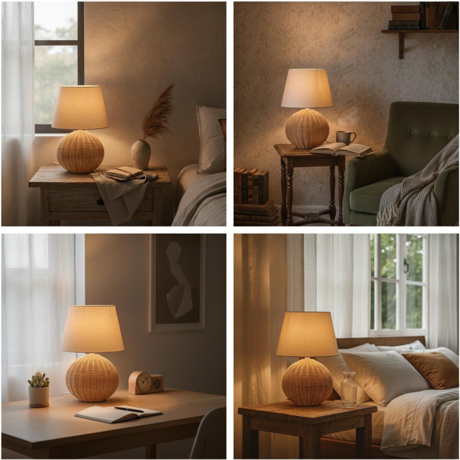 침실 및 거실용 침대 옆 램프, 라탄 베이스 패브릭 갓 - Lighting Decor 리뷰 및 가격