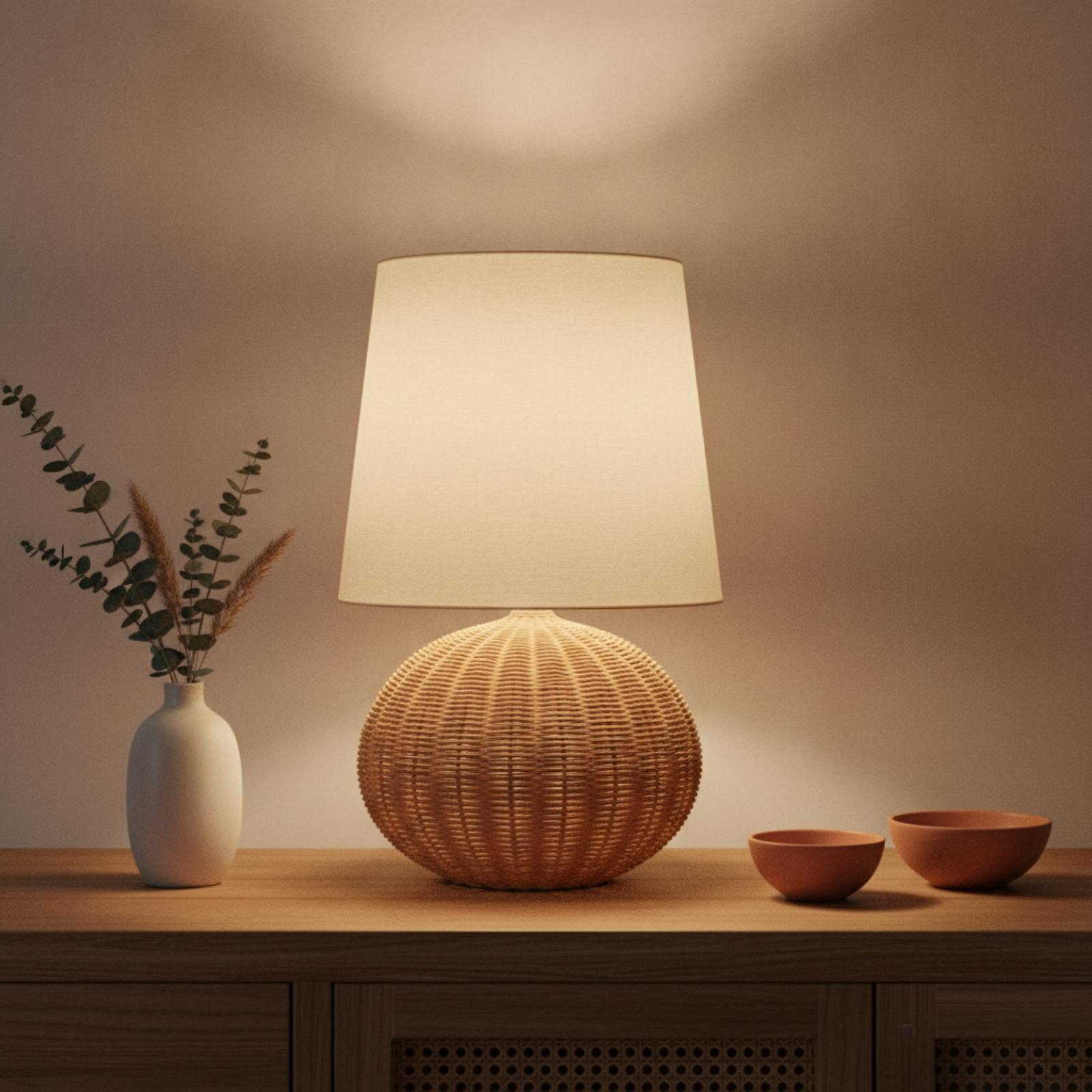 침실 및 거실용 침대 옆 램프, 라탄 베이스 패브릭 갓 - Lighting Decor 리뷰 및 가격