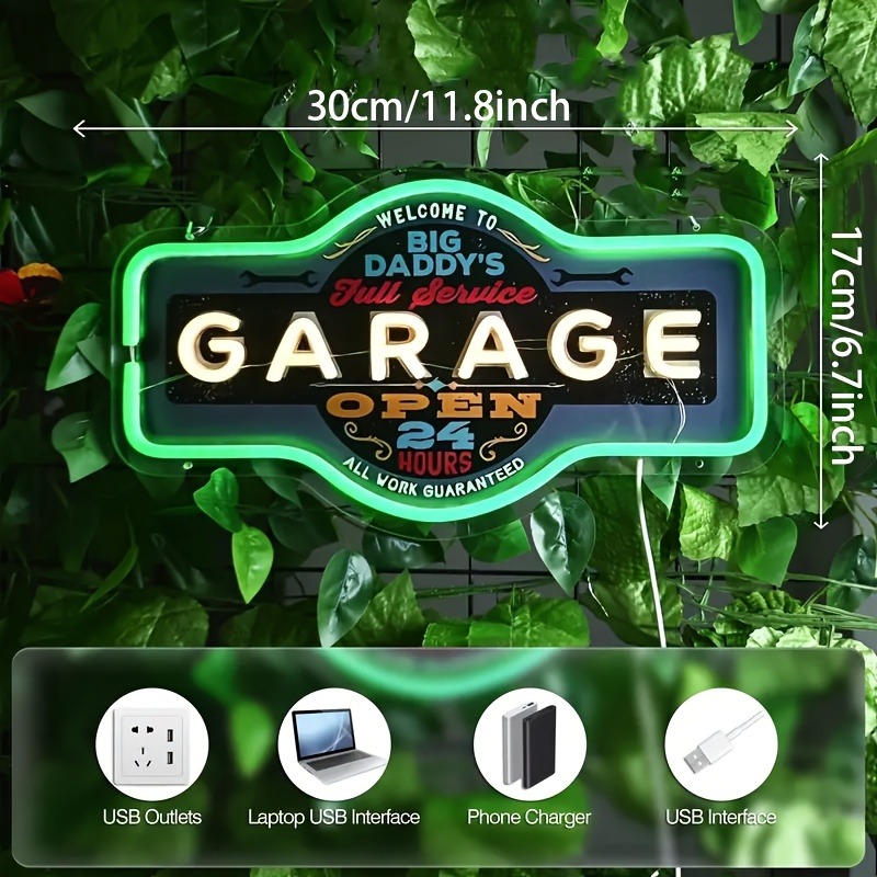 레트로 차고 LED 네온사인 UV 프린팅 그린 벽 아트 - Garage Lighting Decor 리뷰 및 가격