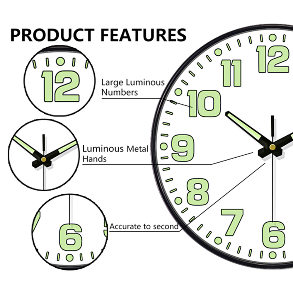 야광 벽시계 어두운 밤에도 빛나는 대형 디지털 쿼츠 무 - Lighting Home Decor Wall Clocks 리뷰 및 가격