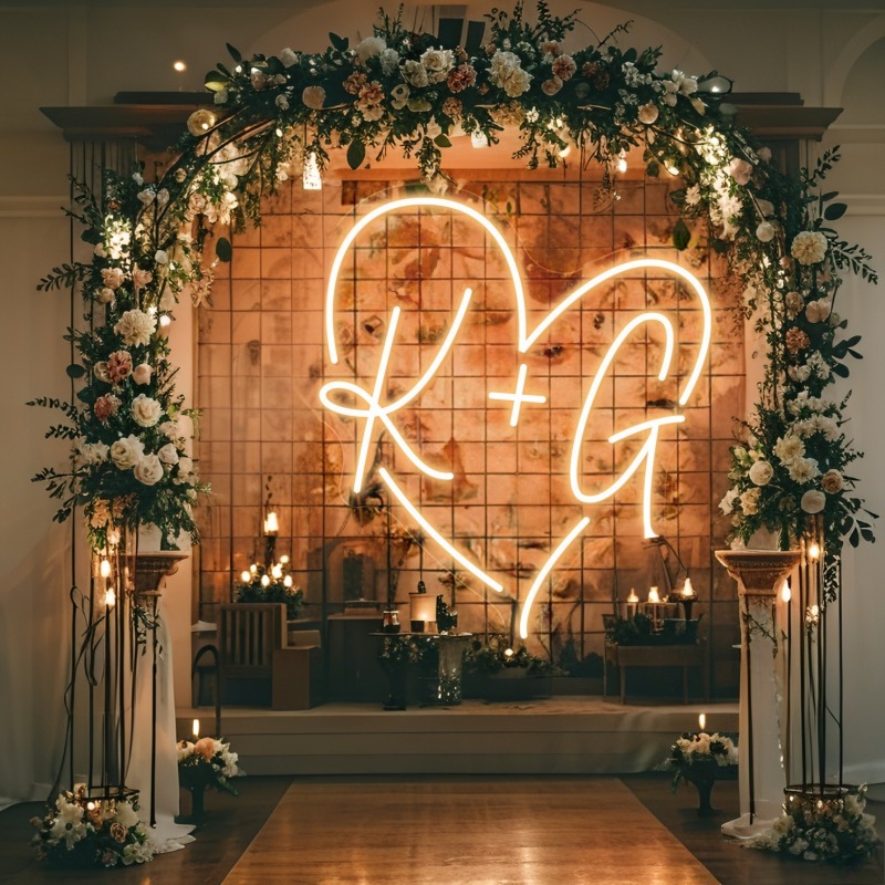 맞춤 이니셜 하트 LED 네온사인, 웨딩 파티 배경 홈 - Lighting Christmas Decor 리뷰 및 가격