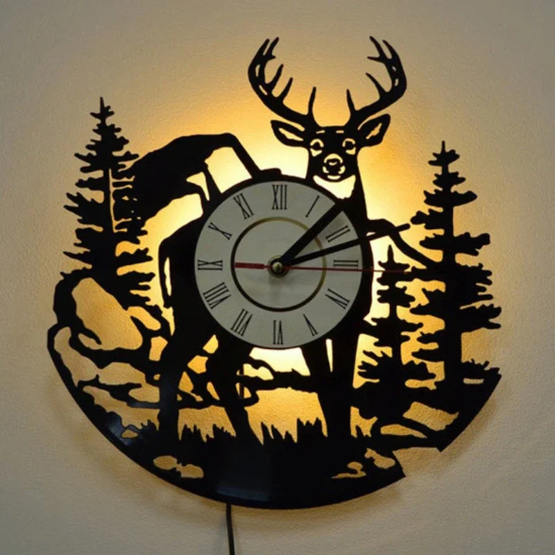 숲 사슴 비닐 레코드 벽시계 LED 야간 조명 원격 제 - Lighting Home Decor Wall Clocks 리뷰 및 가격