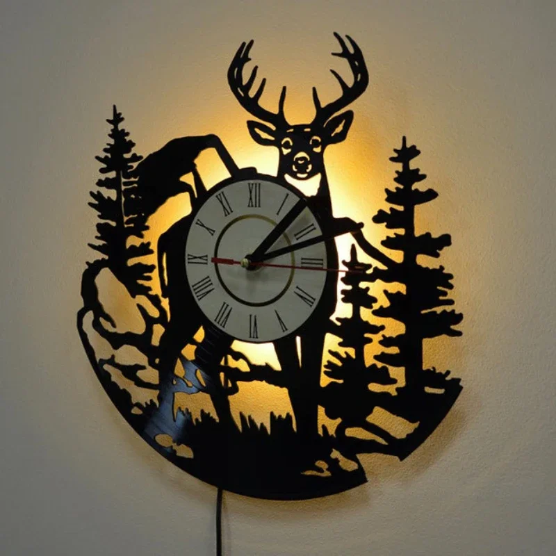 숲 사슴 비닐 레코드 벽시계 LED 야간 조명 원격 제 - Lighting Home Decor Wall Clocks 리뷰 및 가격