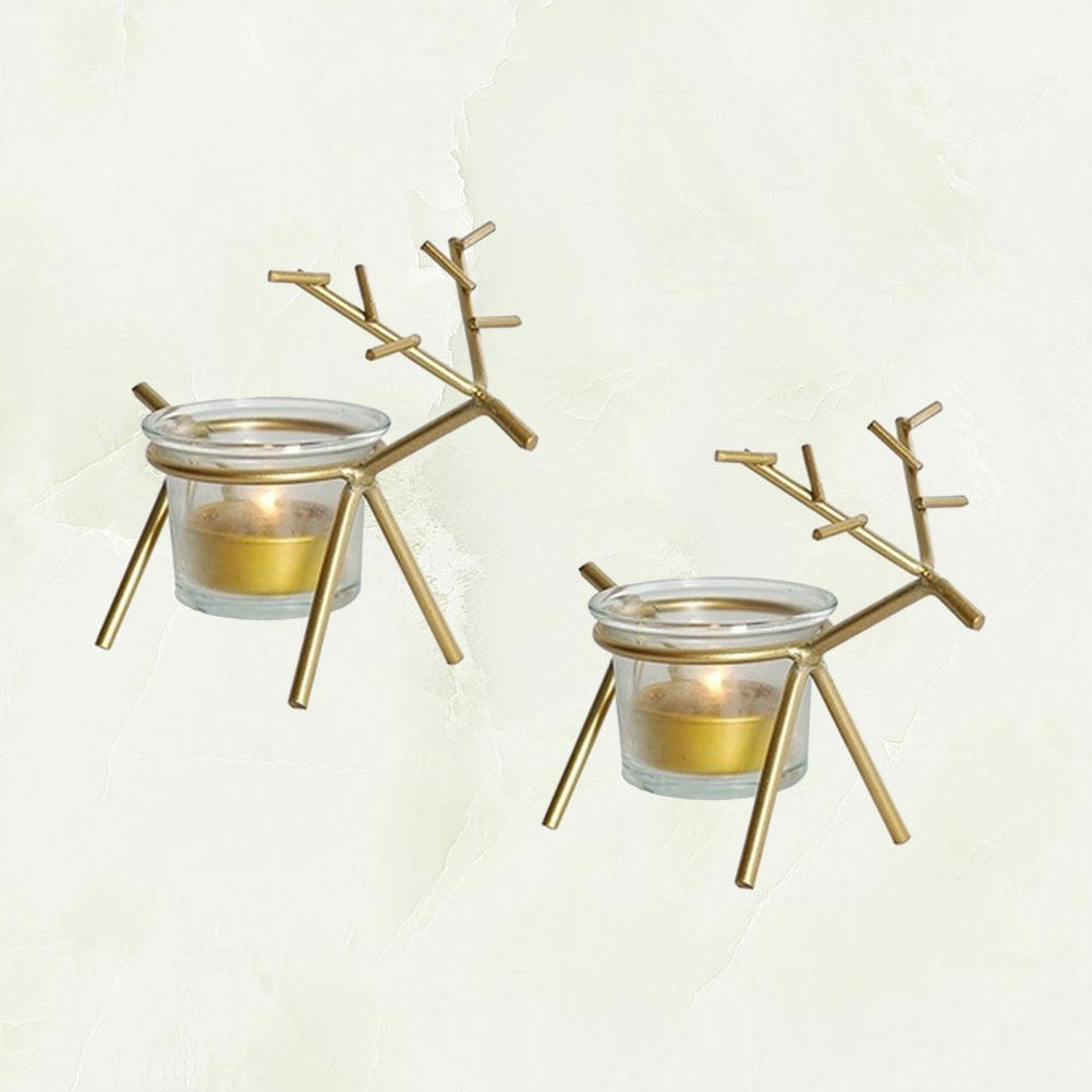 2개 세트 순록 티라이트 홀더 골드 철제 아트 캔들스틱 - Outdoor Lighting Wedding Decor 리뷰 및 가격