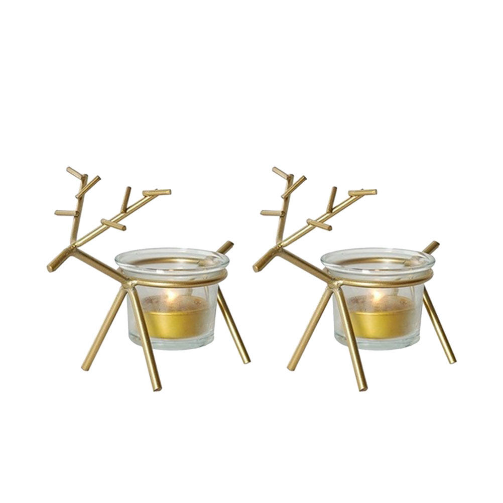 2개 세트 순록 티라이트 홀더 골드 철제 아트 캔들스틱 - Outdoor Lighting Wedding Decor 리뷰 및 가격